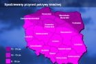 Mapa z informacją o spodziewanych opadach śniegu