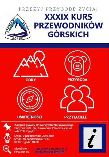 Rusza kolejny Kurs Przewodników Górskich organizowany przez Studencki Klub Górski. Rusza kolejny Kurs Przewodników Górskich organizowany przez Studencki Klub Górski.